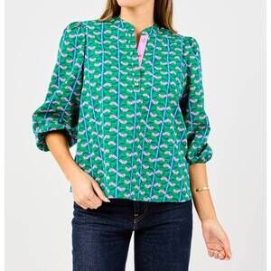 NEW MARY SQUARE lia 3/4 sleeve top in honey vines green